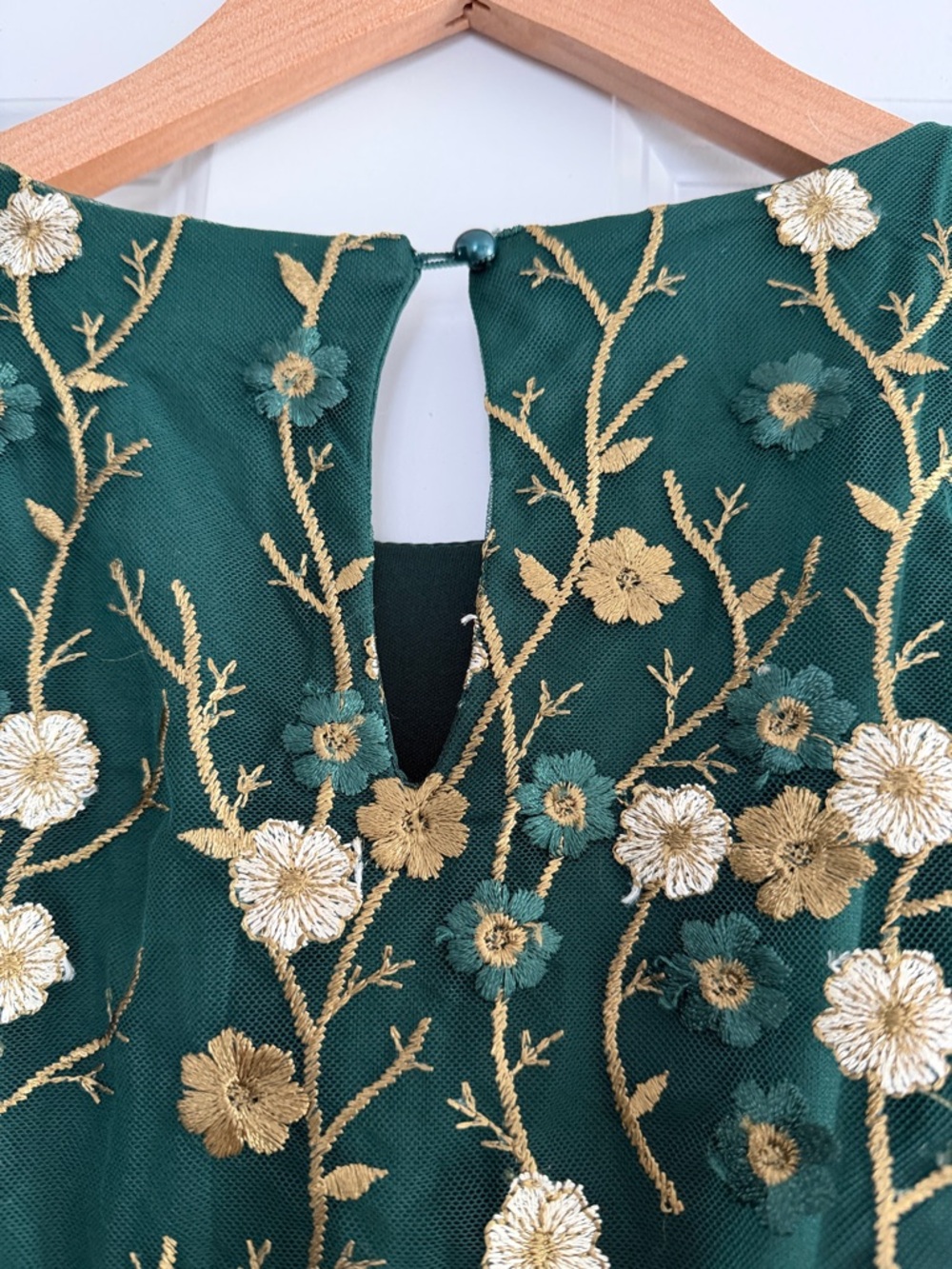 Baltic Born Arabella Embroidered Tulle Maxi Dress Size XL Dark Green and Gold - Picture 8 of 13